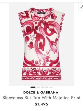 Dolce & Gabbana White and Fuchsia Majolica-Print Sleeveless Silk Tank